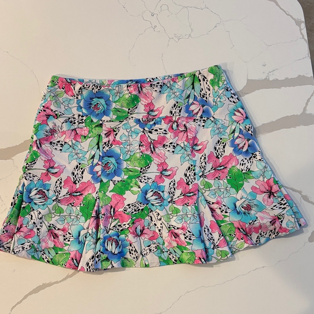 Floral Skater Skort with Blue and Pink Accents